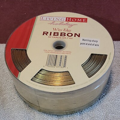 #ad Living Home Wire Edge Holiday Ribbon in Gold 50 yards 2 1 2quot; Wide NEW $7.99