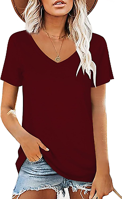 #ad #ad Elesomo Womens T Shirts V Neck Summer Short Long Sleeve Cotton $34.99