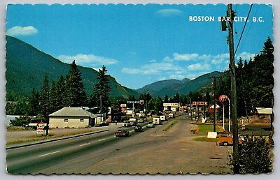 #ad Canada British Columbia Boston Bar City Birds Eye View Old Car Mountain Postcard $9.00