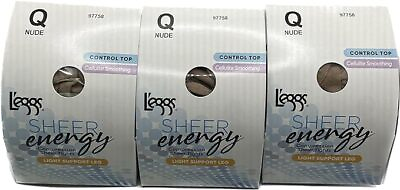 #ad 3 Pack Leggs Sheer Energy Control Top Size Q Nude 97758 Light Support Leg $29.65