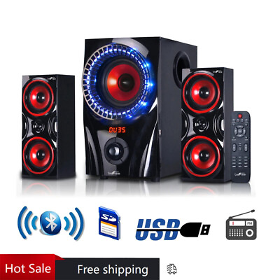#ad 2.1 Channel Multimedia Entertainment Shelf Bluetooth Speaker System in Red $118.49