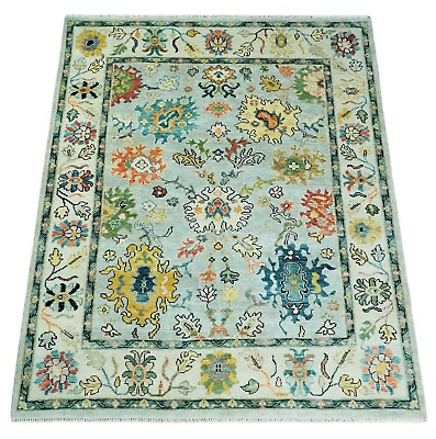 #ad Hand Knotted Turkish Oushak Floral 12x15 Light Turquoise 100% Wool Rug for Home $498.75