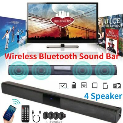 #ad Wireless Surround Sound Bar 4 Speaker System BT Subwoofer TV Home Theater Remote $29.99