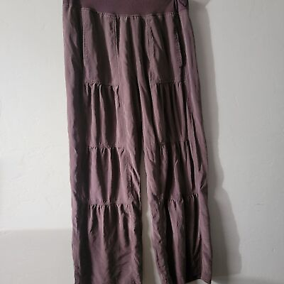 #ad Soft Surroundings Purple Pants Silk Size S Pull On Boho Lagenlook Pockets Flare $24.49