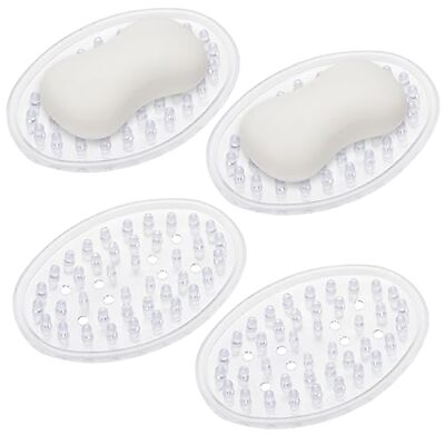 #ad 4 Pack Clear Soap Dish Bar Soap Holder Tray Soap Bar Saver for Bathroom Shower $14.27
