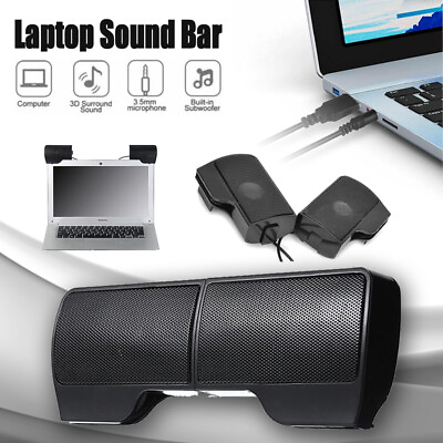 #ad Speakers USB Power Clip On Computer Stereo Sound Bar 3.5mm for Desktop Laptop PC $11.16
