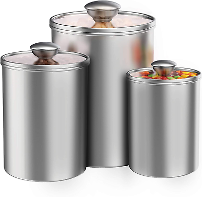#ad Canister Sets for Kitchen Counter 3 Piece Stainless Steel Food Storage Containe $45.99