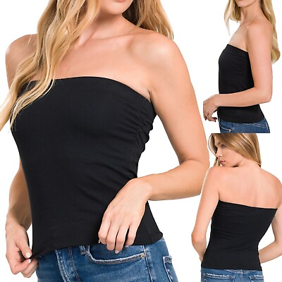 #ad Women#x27;s Cotton Stretch Tube Top with built in Shelf Bra Strapless Soft Layering $10.99