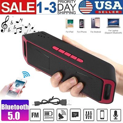 #ad RED LOUD Bluetooth 5.0 Speaker Wireless Outdoor Stereo Bass USB TF FM Radio USA $8.99