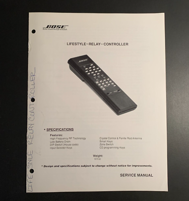 #ad BOSE Lifestyle Relay Controller ORIGINAL Service Manual 1991 $9.99