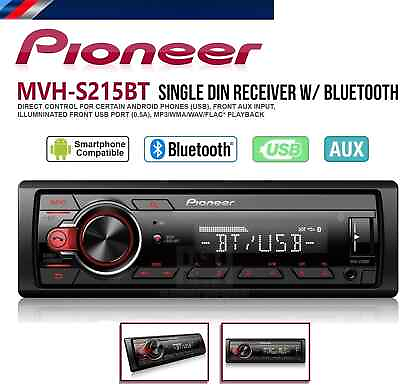 #ad Pioneer MVH S215BT Stereo Single DIN Bluetooth In Dash USB MP3 Auxiliary AM FM $69.00
