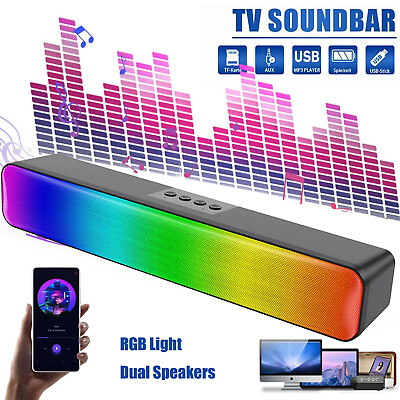 #ad #ad Surround Soundbar RGB Speaker System Wireless Bluetooth Subwoofer Home Theater $22.49