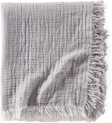 #ad Brielle Home Denver Reversible Cotton Gauze Throw Blanket Grey Ecru 50X60 $42.99