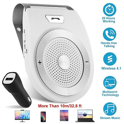 #ad Wireless Sun Visor Clip V4.1 Speaker Phone Hands free Car Kit Speakerphone white $15.55