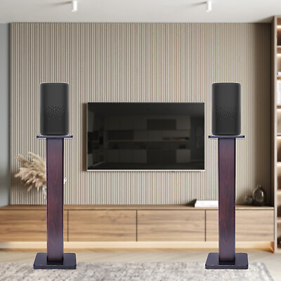 #ad 2x Walnut Wood Speaker Stands Home Theatre Bookshelf Surround Sound Support 90cm $89.30
