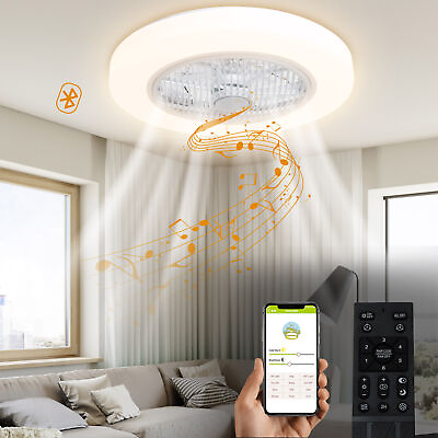 #ad 23quot; Ceiling Fan Light with Bluetooth Speaker Remote Control Bedroom Ceiling Lamp $85.49