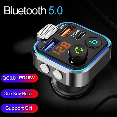 #ad 5.0 Bluetooth Car Transmitter Mp3 Music Player USB Bass QC One FM Mic $6.99