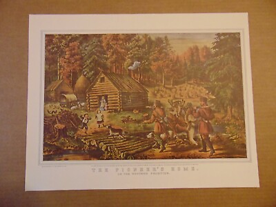 #ad Vintage Currier amp; Ives Lithograph Reprint THE PIONEER#x27;S HOME $7.50