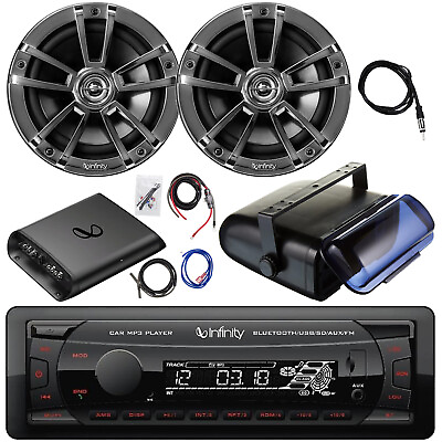#ad Infinity Receiver 2x 6.5quot; 225W Chrome Speakers Amp w Kit Black Cover Antenna $266.99