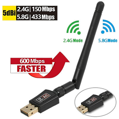 #ad 600Mbps Wireless USB Wifi Adapter Dongle Dual Band 2.4G 5GHz W Antenna 802.11AC $5.97