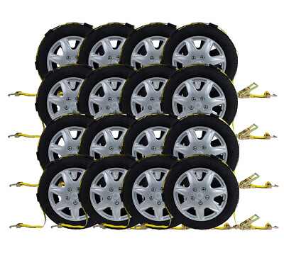 #ad 16Pk 2quot;x9#x27; Over The Wheel Tire Straps with Ratchet Swivel J Hook 3333 LBS WLL $319.99