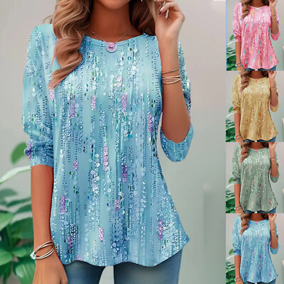 #ad Ladies Casual Loose Long Sleeve Tee Shirts Womens PRINT Tops Blouse Size S 5XL $14.08