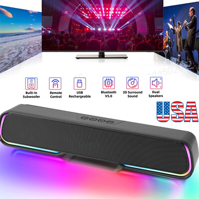 #ad Powerful TV Sound Bar Bluetooth Speaker RGB TV Home Theater BT Subwoofer Wireles $19.29