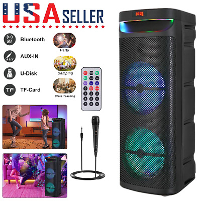#ad Dual 10quot; Woofers Portable Bluetooth Party Speaker Heavy Bass Sound System w Mic $92.88