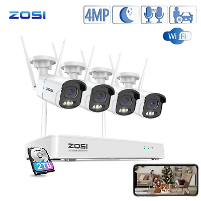 #ad ZOSI 4MP 8CH Wireless CCTV System Color Night Vision 2 Way Audio 24 7 2TB HDD $51.19