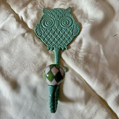 #ad Mint Green Owl Hook To Hang Coat With Decorative Diamond Pattern Ball Whimsical $19.99