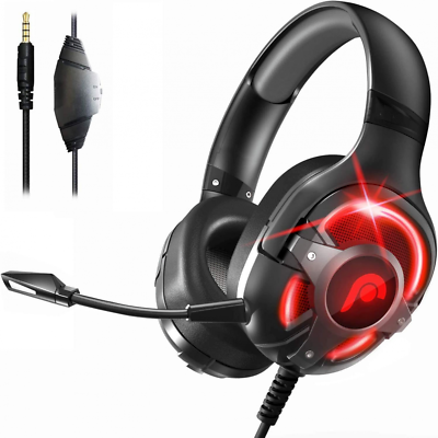 #ad Fosmon Gaming Headset with Detachable Microphone 50mm Black Red LED $32.99
