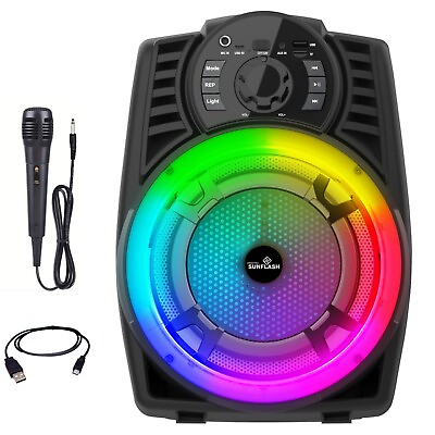 #ad Portable Bluetooth Speaker 8in#x27; Party Sound System RGB Lights FM USB Mic SF128 $27.99