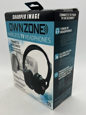 #ad NIB Unopened: Sharper Image 30603 OWN ZONE Black Wireless TV Headphones $24.99