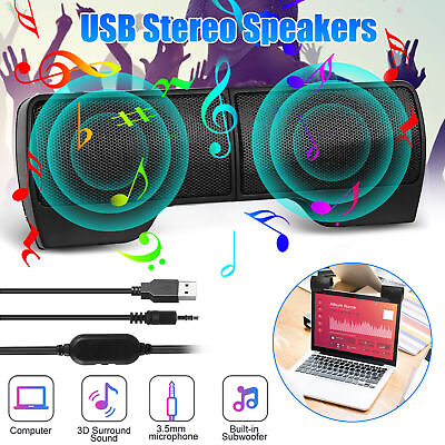 #ad Stereo Sound Mini External USB Computer Speakers Laptop Tablet Clip on Soundbar $12.98
