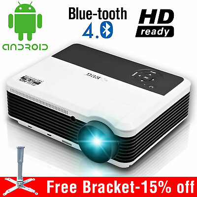 #ad LED Android HD WiFi Projector Blue tooth LCD Home Theater WLAN Online Apps TV $176.99