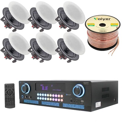 #ad Home Theater System 2000 W Bluetooth Amplifier w 6 QTY 6.5quot; Ceiling Speaker $379.95