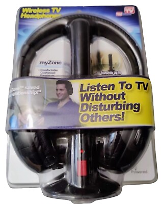 #ad New My Zone Wireless TV Headphones Black 5274 Brand New Package Sealed $19.90