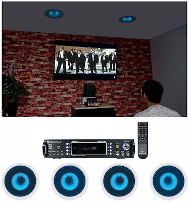 #ad Rockville Home Theater Bluetooth Receiver 4 In Ceiling 8quot; Blue LED Speakers $264.85