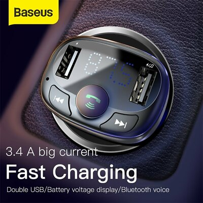#ad Baseus Car Bluetooth FM Transmitter Radio MP3 Wireless Adapter Dual USB Charger $12.74