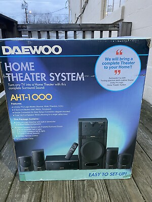 #ad NIB Daewoo Home Theater System AHT 1000 Speakers Amp Remote Surround Sound Dolby $148.00