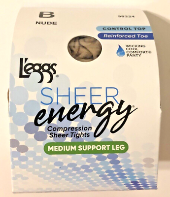 #ad Leggs Sheer Energy Control Top Pantyhose Medium Support Leg Size B Nude 98324 $9.99