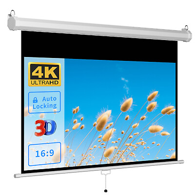 #ad 100#x27;#x27; Projector Screen Manual Pull Down Auto 16:10 4K HD Movies Home Theater $35.58