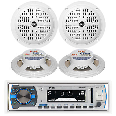 #ad #ad Pyle PLMRB29W Boat Bluetooth USB Receiver 4x 5.25quot; 100W Max Marine Speakers $84.49