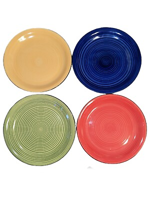 #ad Gibson Home 10quot; Plates Red Yellow Blue Green Swirl Pattern $20.00