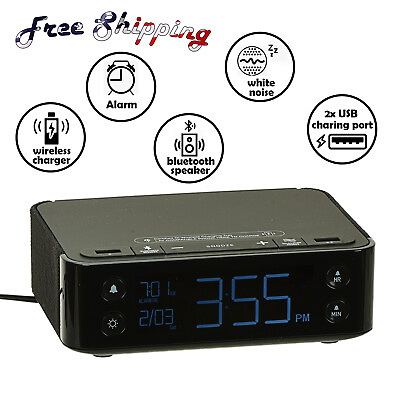 #ad Bluetooth Speaker Digital Alarm Clock w Wireless Charger amp; 2x USB Charging Port $29.99