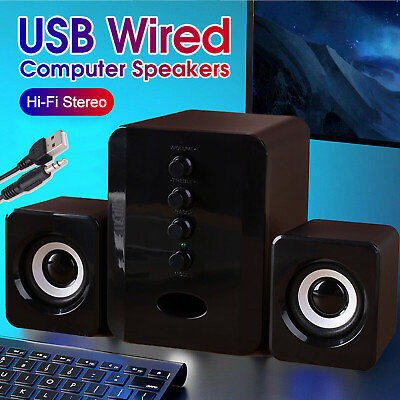 #ad USB Computer Speakers 2.1 Channel Stereo Bass Sound for Laptop Desktop PC J1S4 $19.69