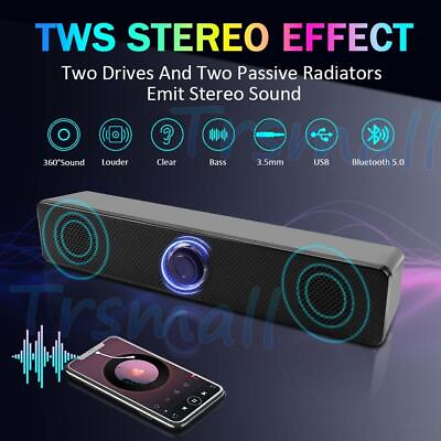 #ad Bluetooth 5.0 Stereo Bass Sound Computer Speakers Wired Soundbar for Laptop PC $11.99
