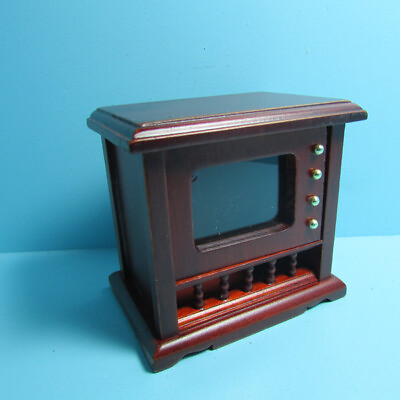 #ad Dollhouse Miniature Wood Console Television TV in Mahogany T3586 $12.59