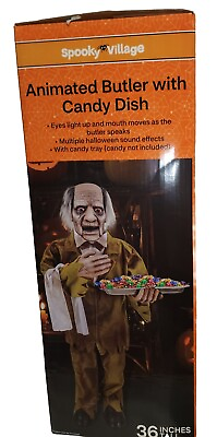 #ad Spooky Village Animated Halloween Butler With Candy Dish Sound Activated 36quot; New $44.99