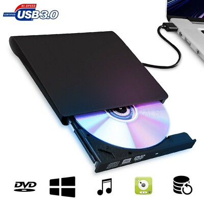 #ad Slim External CD DVD RW Drive USB 3.0 Writer Burner Player Black For Laptop PC $19.98